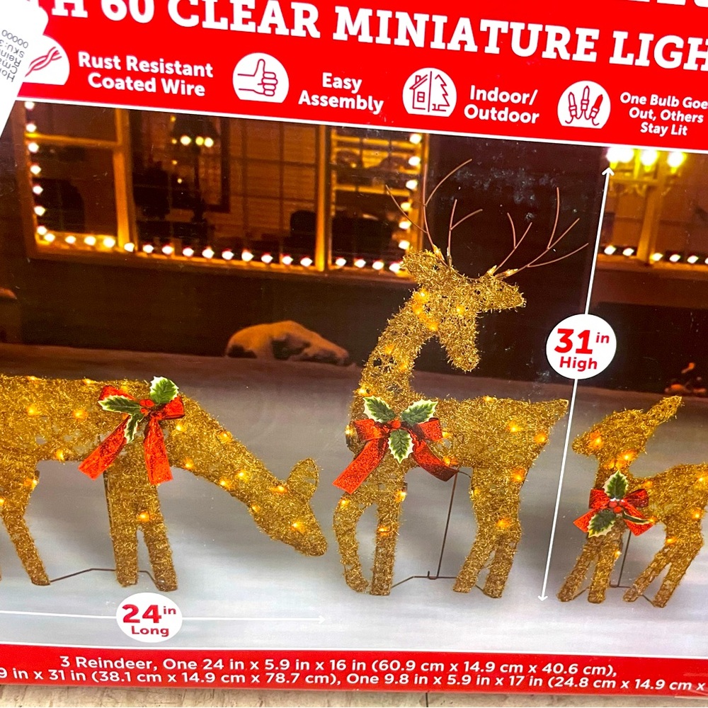 NIB Christmas Reindeer Family Yard Porch Tree Gold Mesh Wire Decor